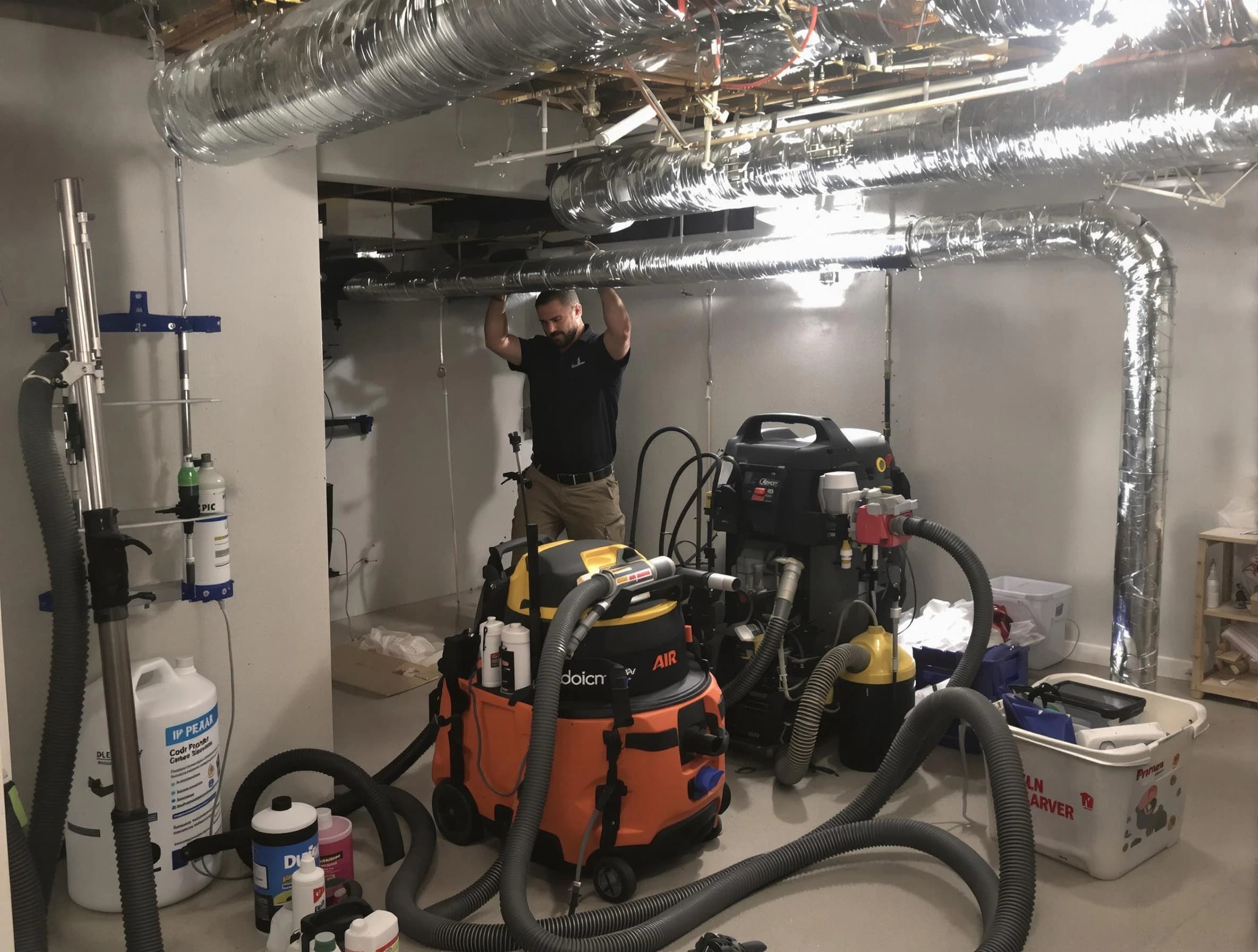 North Valley Air Duct Cleaning specialist performing professional mold removal from air ducts using safety equipment in North Valley