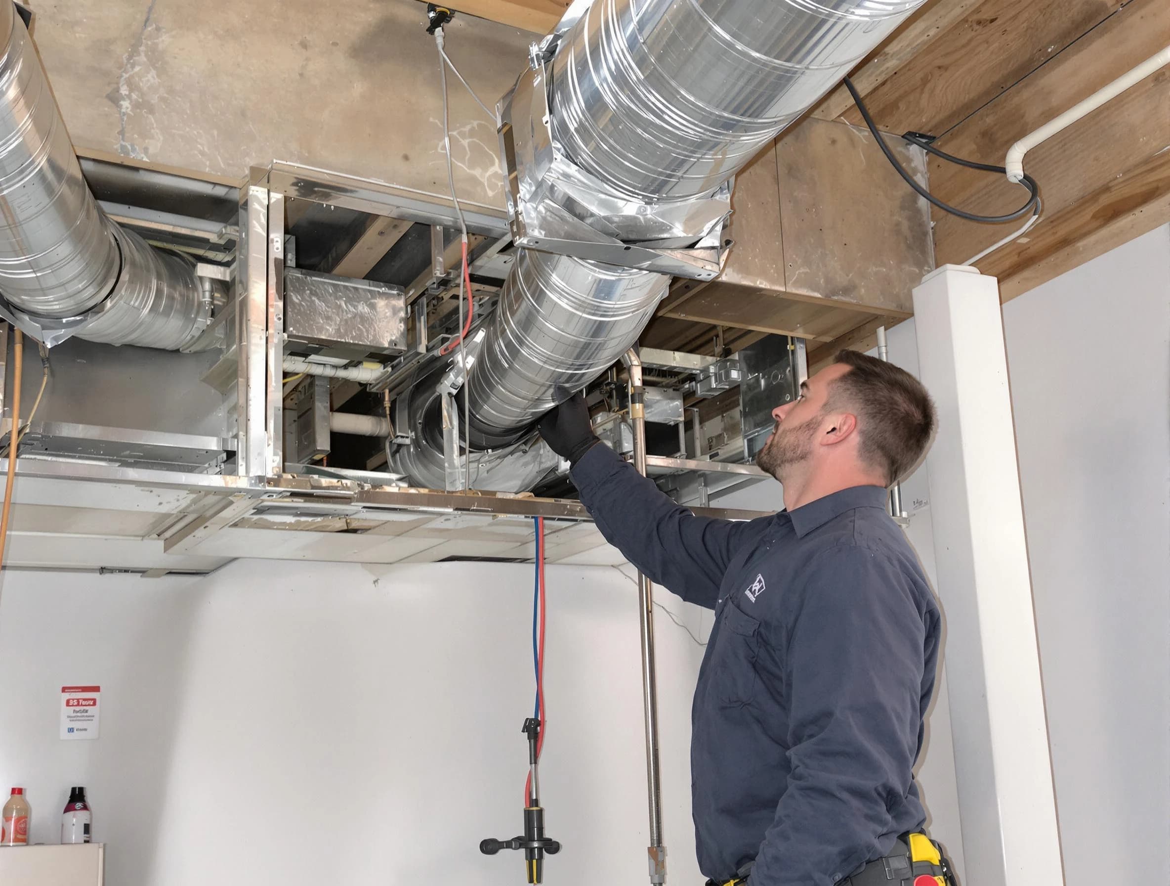 North Valley Air Duct Cleaning technician performing professional air duct repair using specialized tools in North Valley