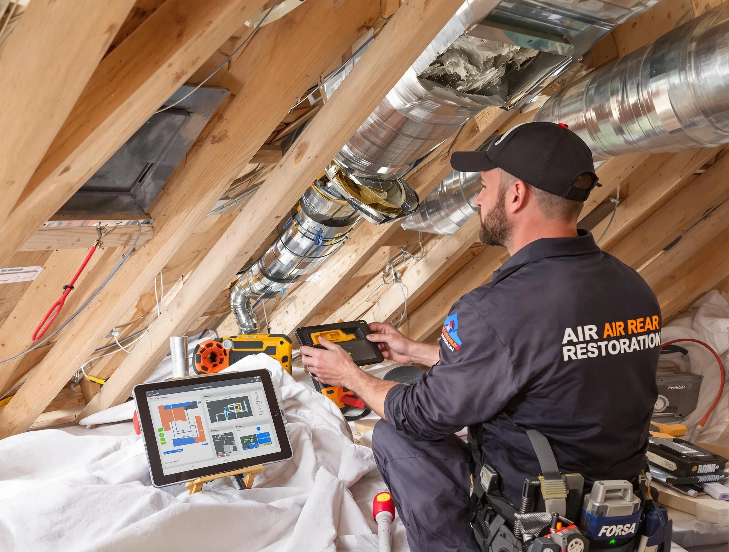 North Valley Air Duct Cleaning technician performing precise duct repair work in North Valley