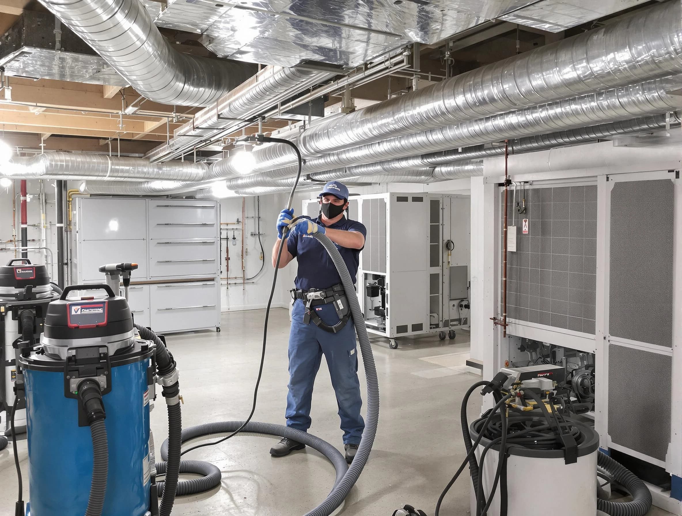 North Valley Air Duct Cleaning specialist performing thorough central air duct cleaning for improved system efficiency in North Valley