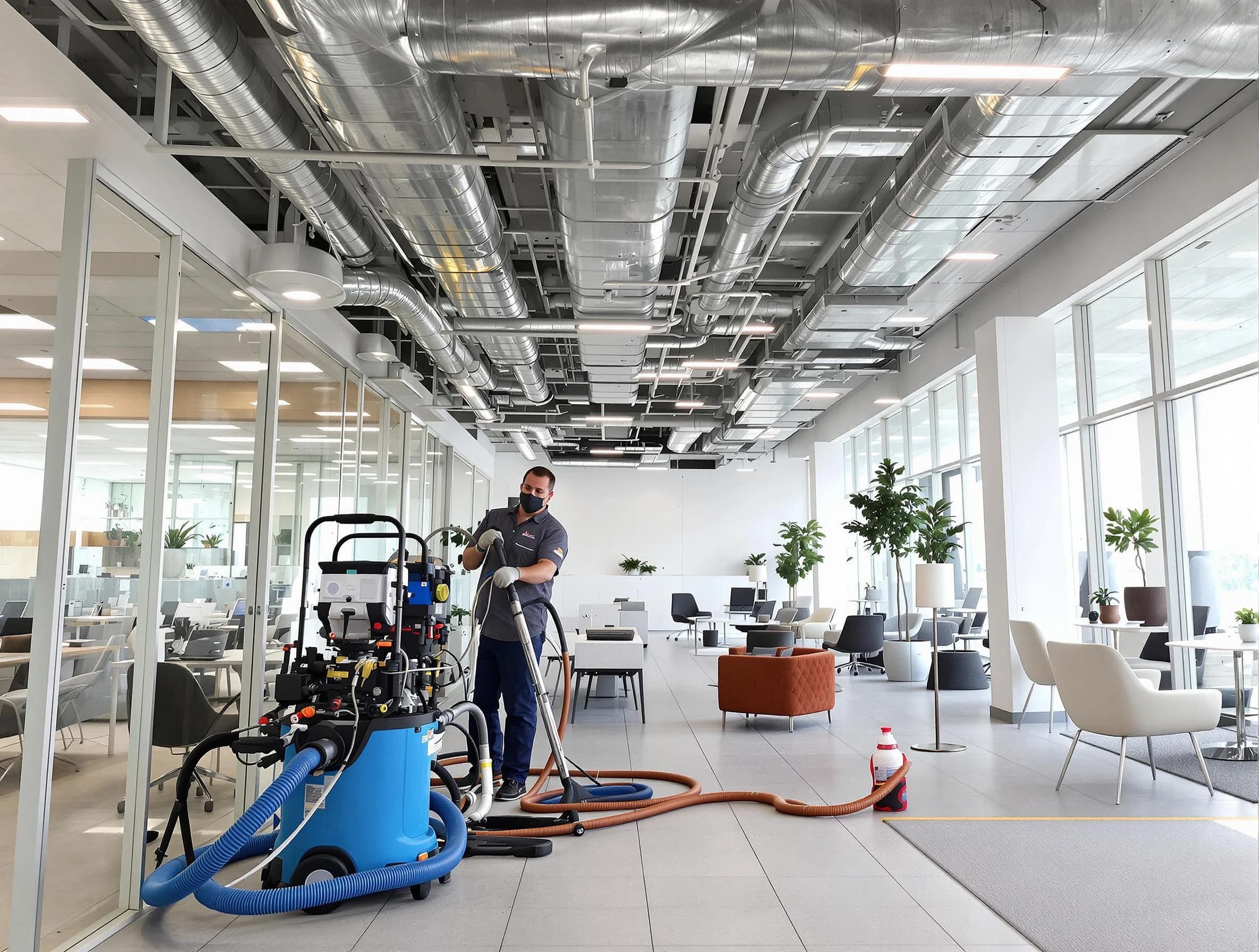 North Valley Air Duct Cleaning team conducting comprehensive commercial duct cleaning at a business location in North Valley