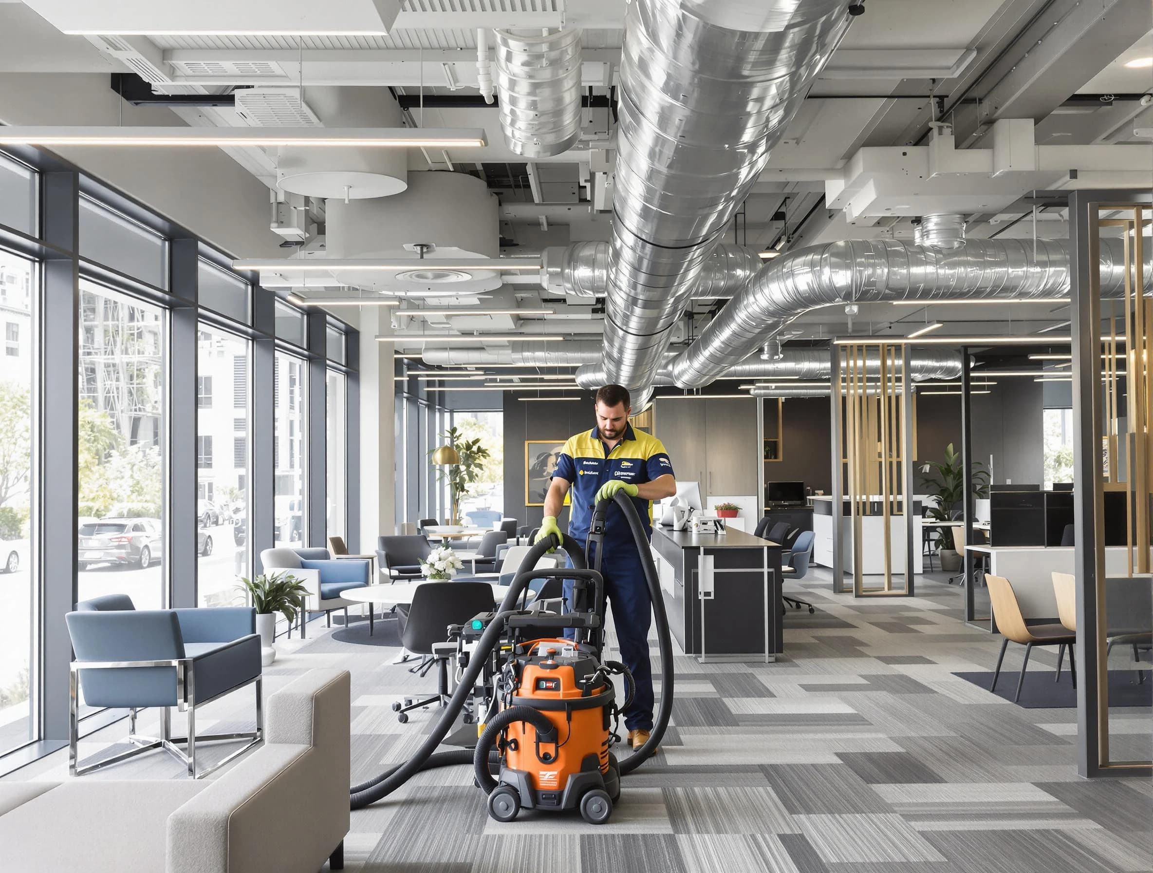 North Valley Air Duct Cleaning team performing thorough commercial duct cleaning at a North Valley business center