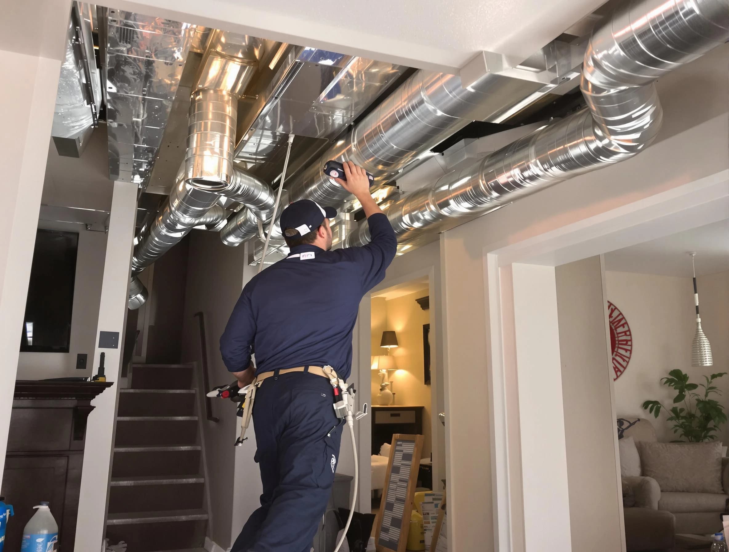 North Valley Air Duct Cleaning expert performing specialized duct cleaning in a mobile home in North Valley