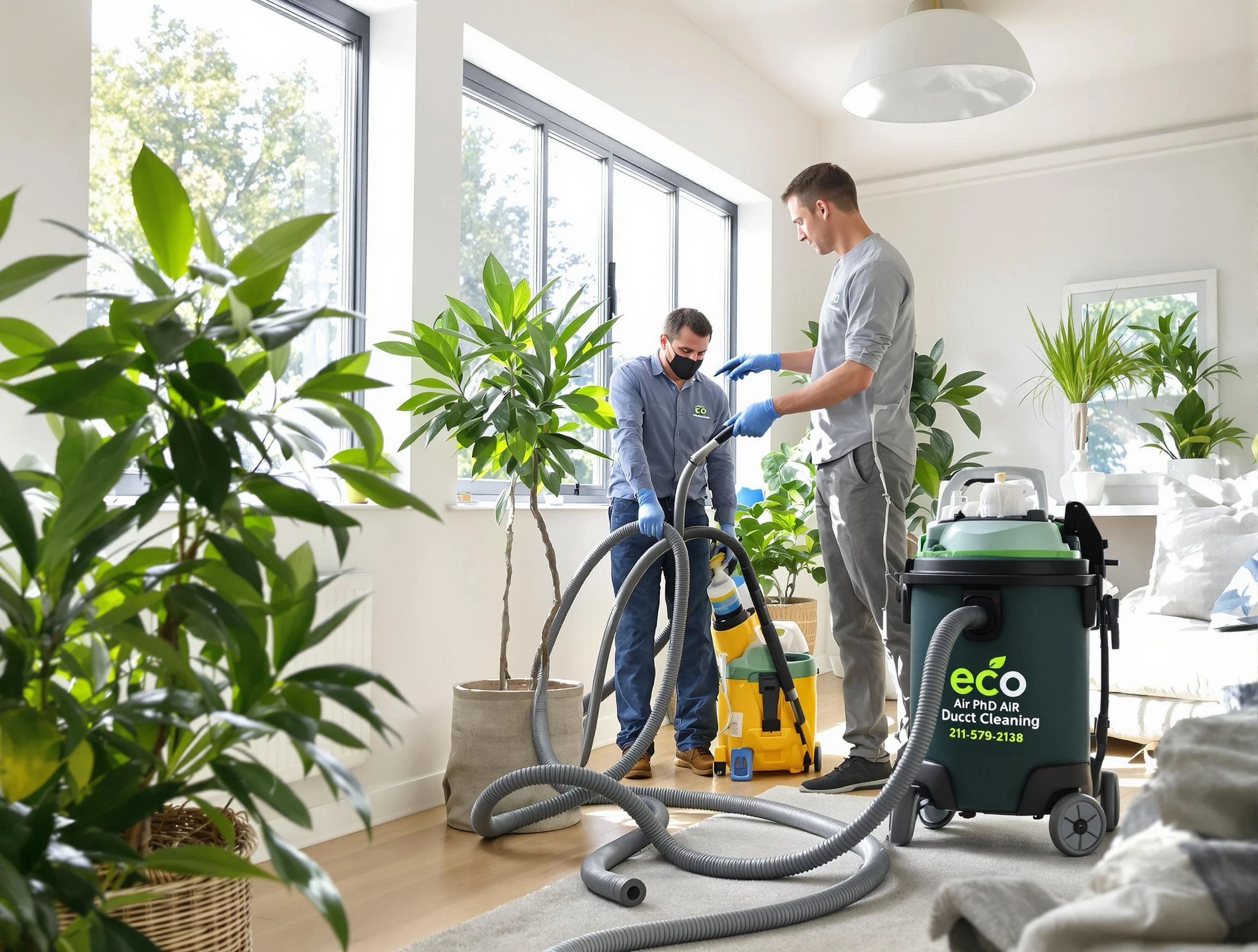 North Valley Air Duct Cleaning technician performing eco-friendly duct cleaning using sustainable methods in North Valley